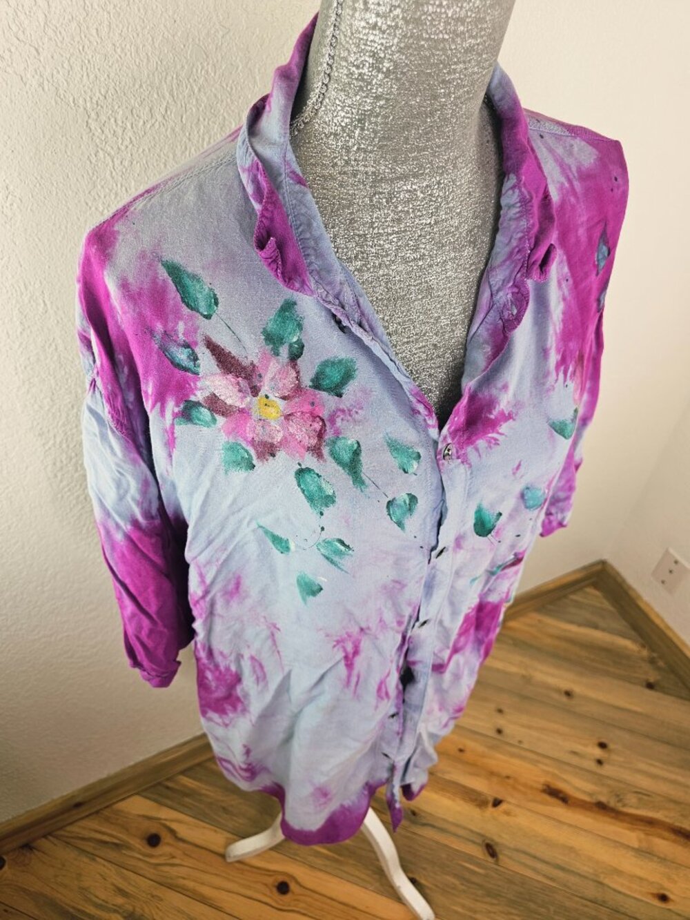Jayli Gypsy Hand painted Tie Dye Floral Button-Down Cover-Up